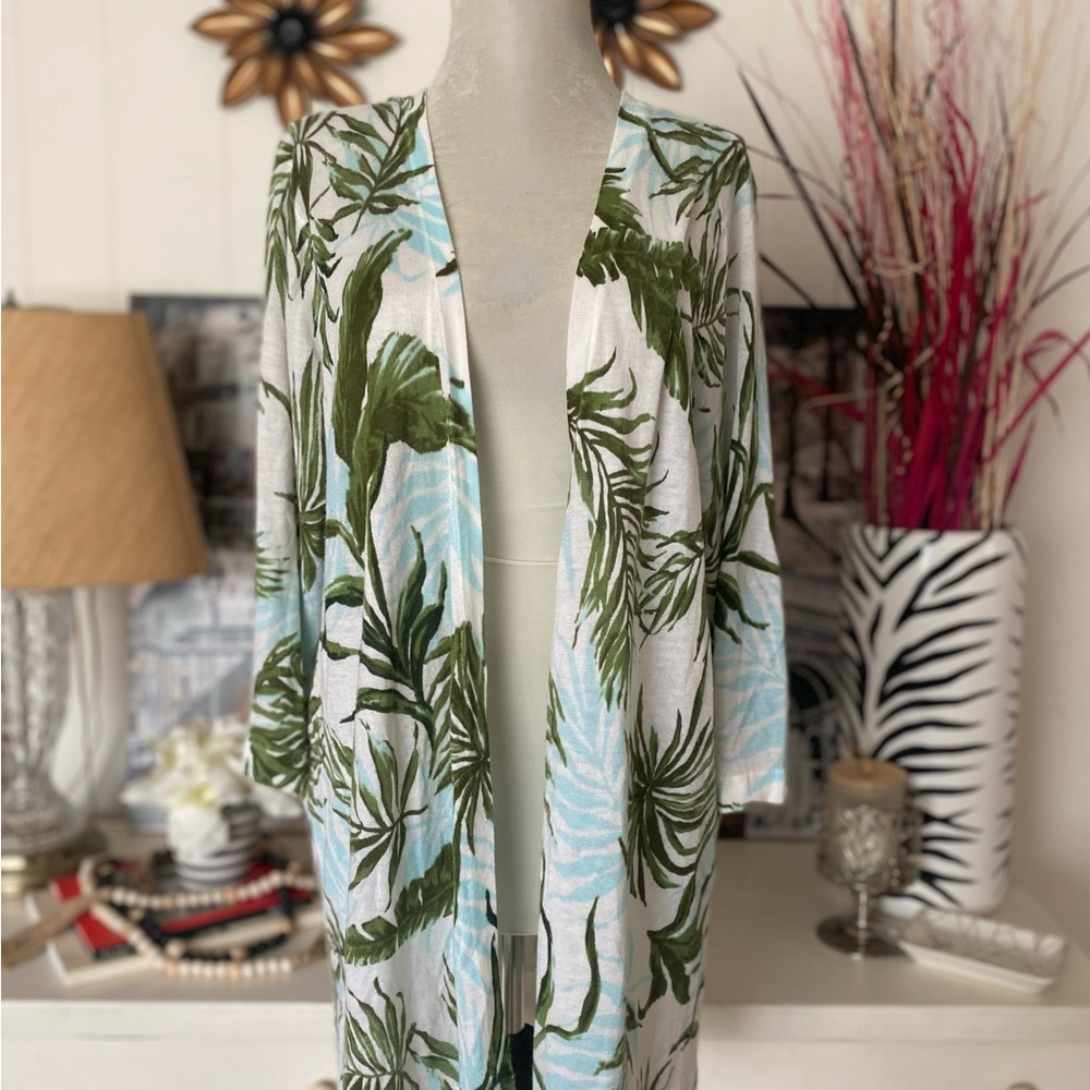 Roz & Ali Dressbarn Lightweight Tropical Leaf Cardigan Thin Knit Womens 2X Beach